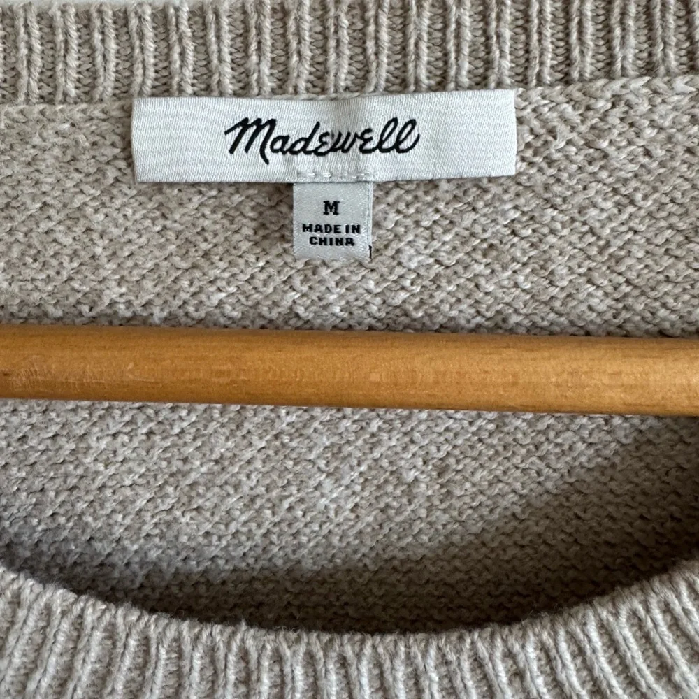 Madewell beige tan Hi-Lo Sweater Textured L/S Crew Knit Sweater Top size M